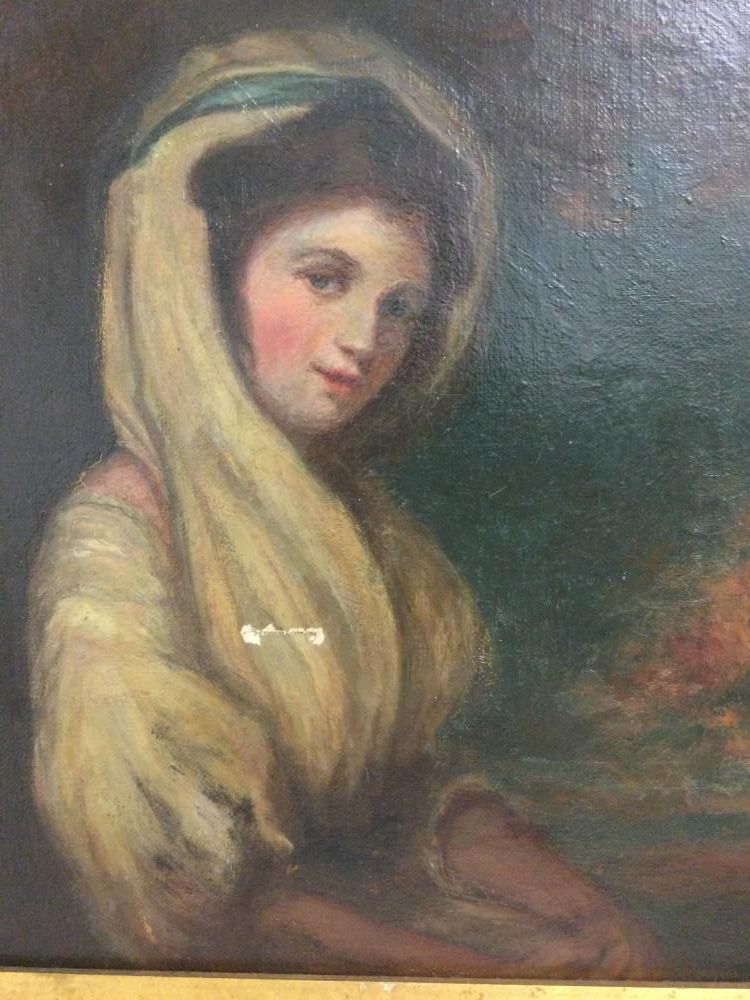Portrait of Lady Hamilton Vintage Oil Painting After George Romney