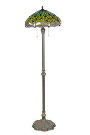 Tiffany-Style Leaded Glass and Patinated Metal Floor Lamp