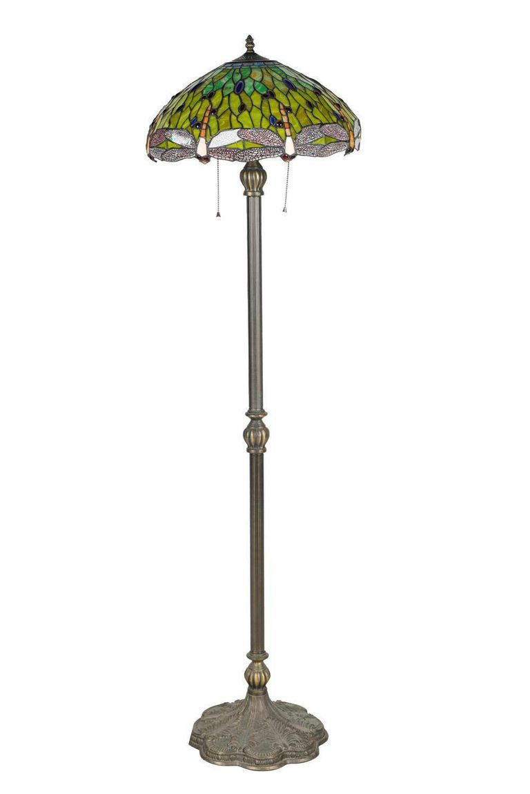 Tiffany-Style Leaded Glass and Patinated Metal Floor Lamp