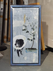 Large Framed Painting By Yi-Shiang Yang The Dog and The Flower-Pot