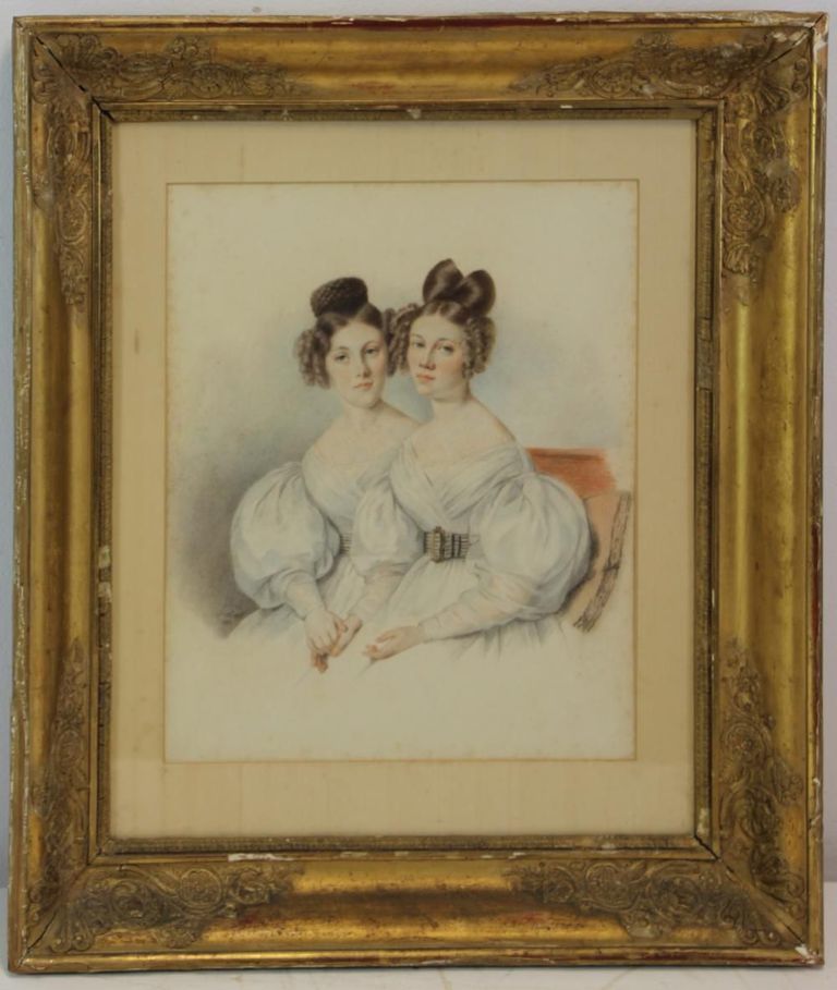 Antique Portrait Of Two 19th Century Sisters Signed Siebert