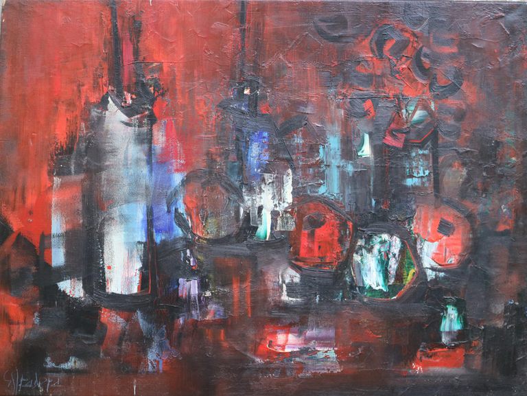 Signed Abstract Still Life Oil on Canvas Painting