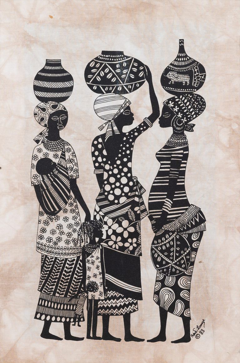 Signed African Silkscreen by Heidi Lange Ltd. Ed. Titled Market Women n.91 1983