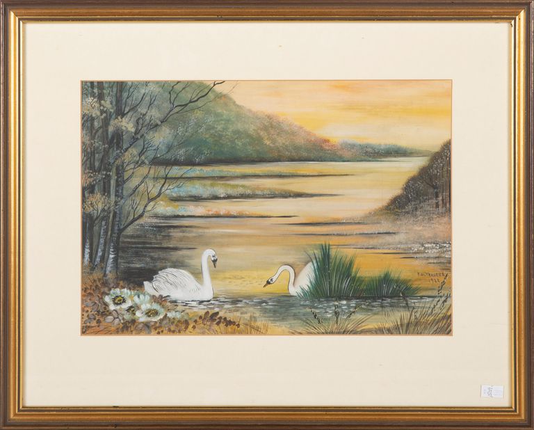 F.W. Travers – Swans on a Lake (1922)