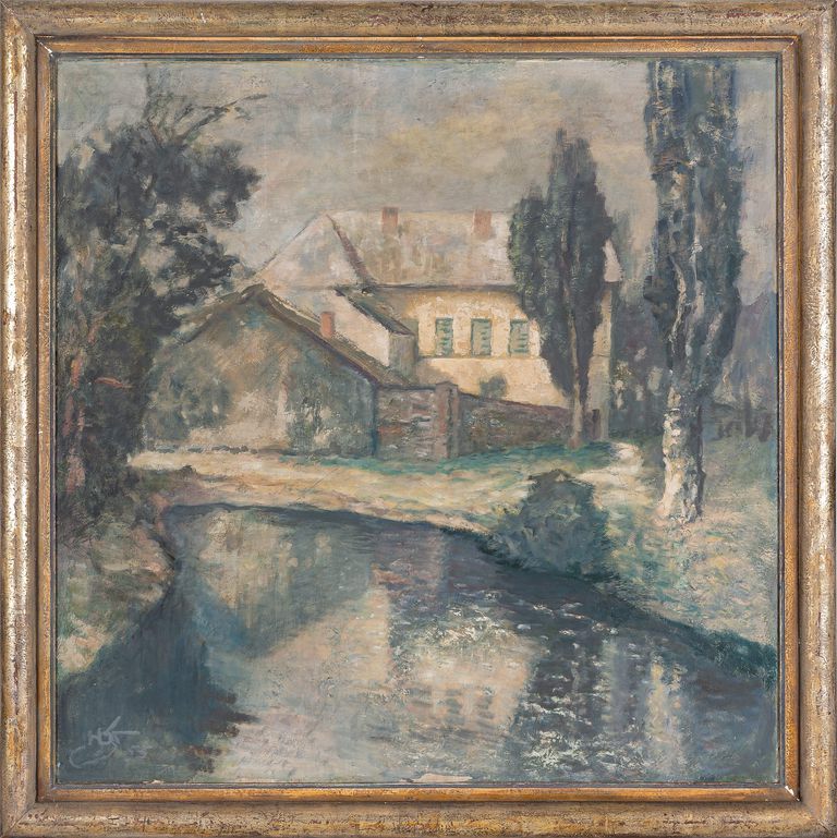 Unkown 20th Century Artist - Homestead by the Pond