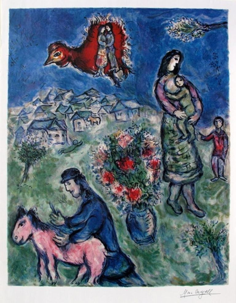 Signed Lithograph Print by Marc Chagall 'On The Village Road'