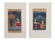 Set of 2 Antique 19th Century Moghul Miniature Works on Paper