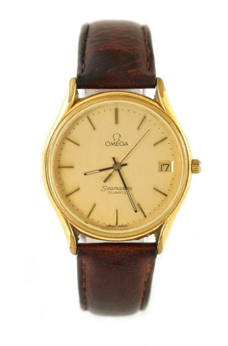 Gentleman's 1980s Gold-Plated Omega Seamaster Quartz Wristwatch with Leather Strap