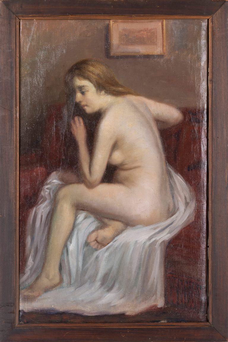 Unknow 19th Century Painter, "Seated female nude"