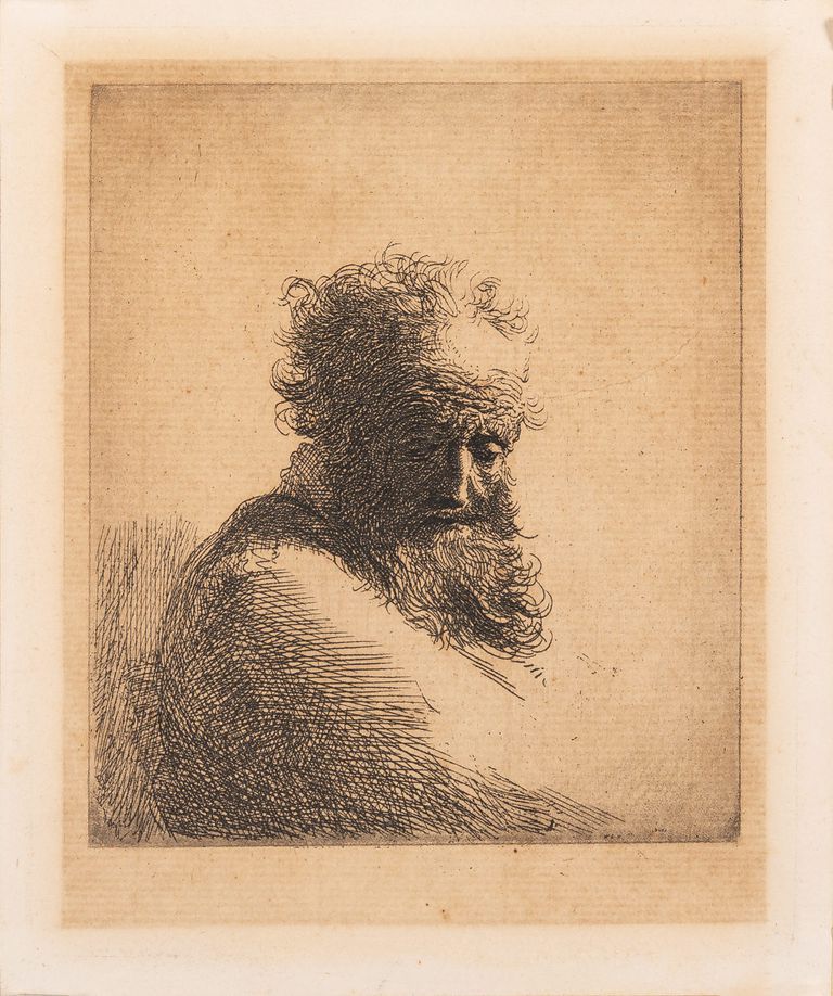 Rare Print (After) Rembrandt "Gaze of Wisdom: Rembrandt's Old Bearded Man"