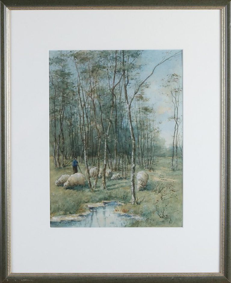 A. Durieux, Shepherd with his sheep at the edge of the forest