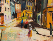 Andre Masset, 'French street scene' - Oil On Canvas Cityscape Painting