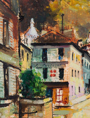 Andre Masset, 'French street scene' - Oil On Canvas Cityscape Painting