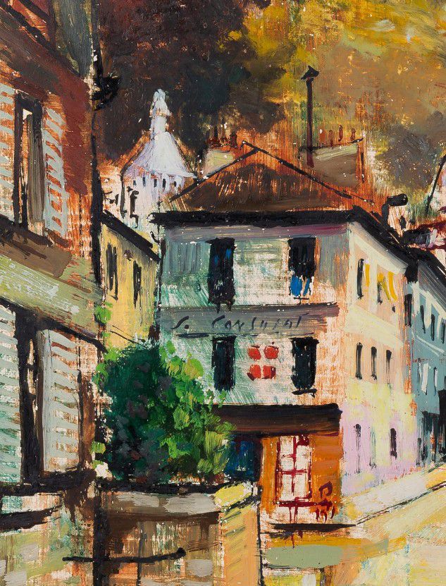 Andre Masset, 'French street scene' - Oil On Canvas Cityscape Painting