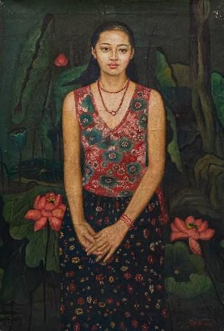 Signed Oil on Canvas Figurative Painting After Yang Feiyun - "Flower Season"