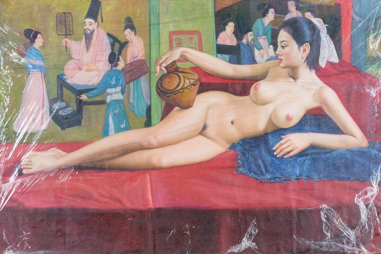 Signed Large Female Nude Painting by Chinese Artist