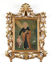 19th Century Religious Oil Painting "Saint Peter blessing a child"