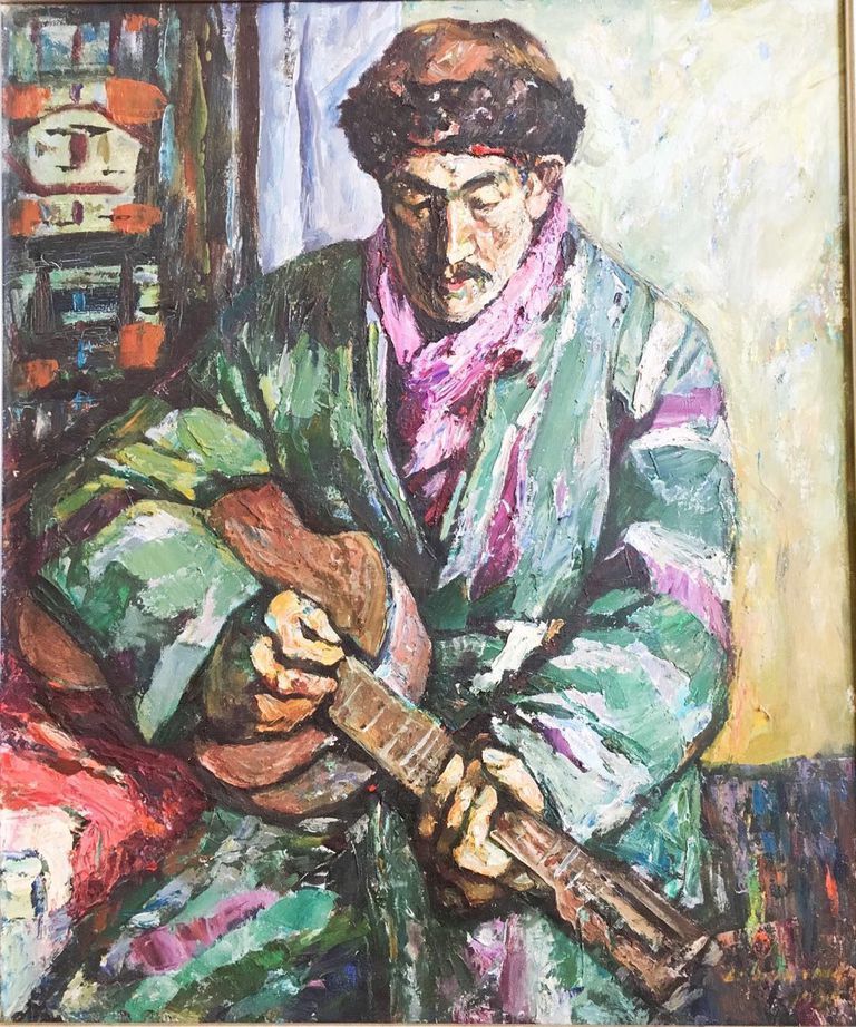 Huaying Li, 'Old man playing Bayin'