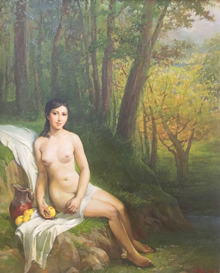 Shen Guangyao Unique Original Chinese Female Nude Portrait Signed