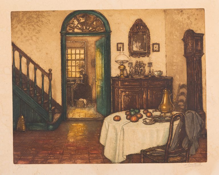 Interior Scene Antique Limited Edition Lithograph - "A Corner of the Interior"