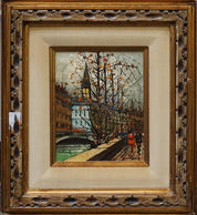 Oil Painting Paris Framed Street Scene "A Stroll Along the Seine" by Callard