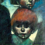 Angel Cestac, Composition with Portraits - Late 20th Century Oil on Canvas