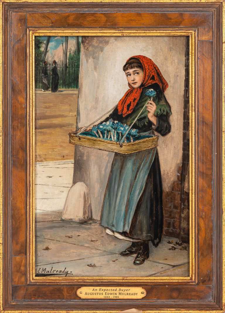 Augustus Edwin Mulready (1844–1905) –An Eye to an Expected Buyer & A London Newsboy