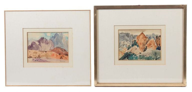 Set of Two Framed Watercolour "Mediterranean landscape views" by Richard Gessner