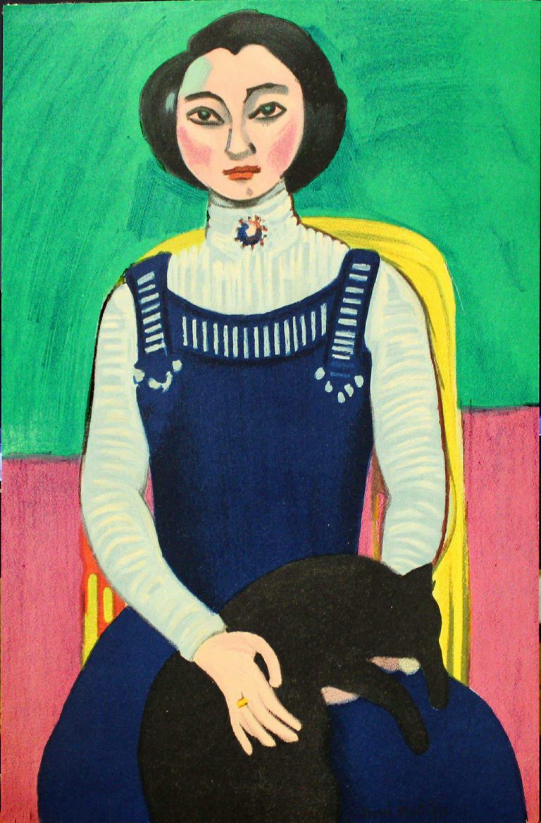 Signed Henri Matisse Ltd Ed Lithograph Titled Marguerite With A Black Cat 1910