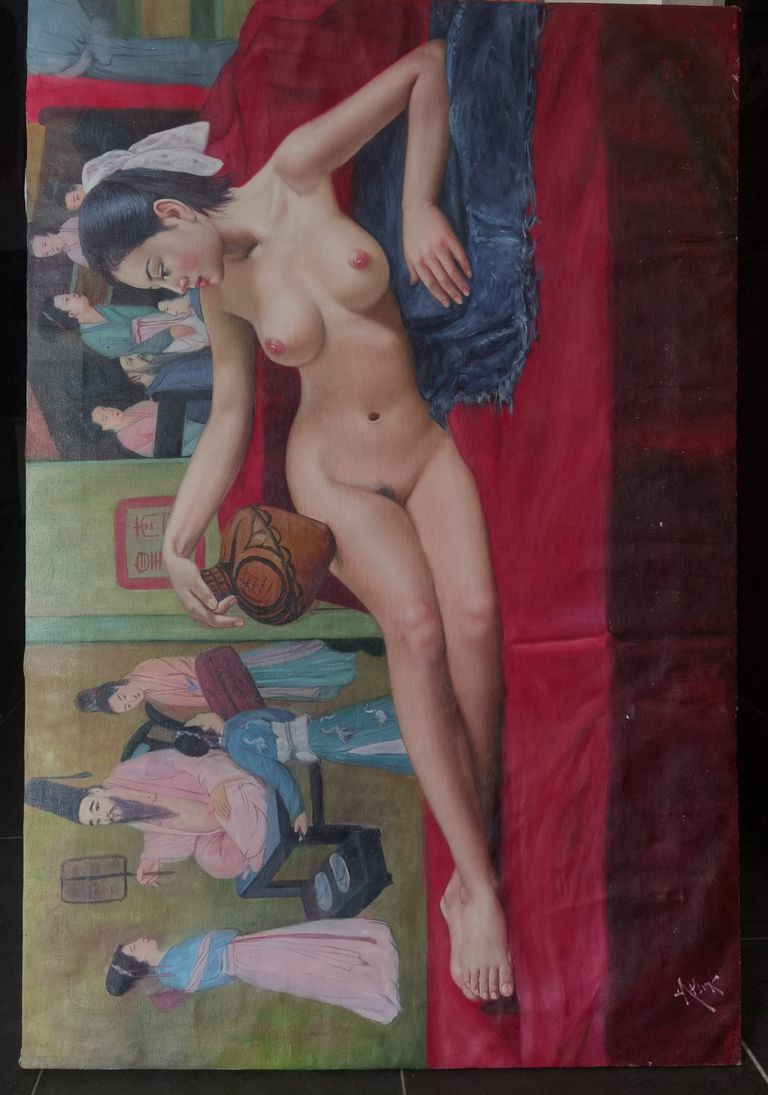 Signed Large Female Nude Painting by Chinese Artist