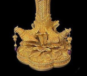 A Chinese Enameled & Jeweled Gilt Silver Filigree Urn