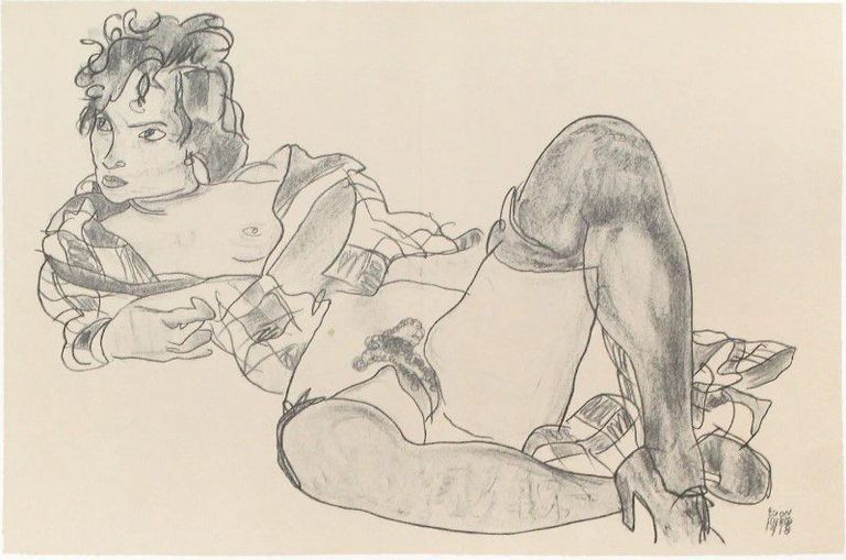 Rare Limited Edition Lithograph Reclining Woman by Egon Schiele (After)