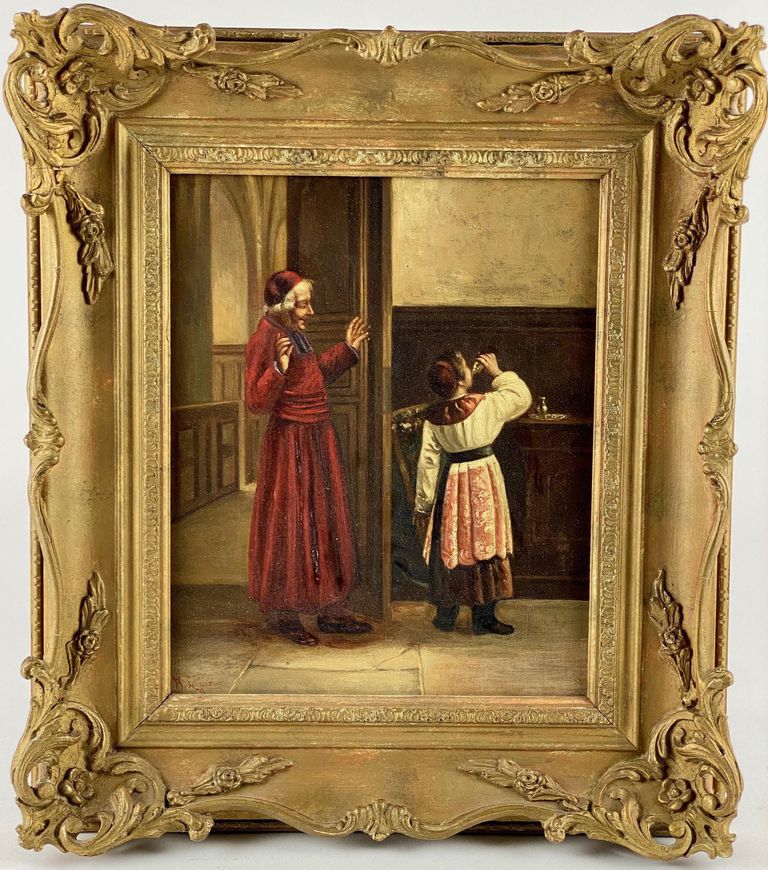 19th Century Oil Painting Interior Scene by W. Leimexnier