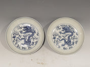 Pair of Chinese Blue and White Plates with Dragon Motif