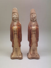 Pair of Tang Dynasty Tricolor-Glazed Pottery Tomb Attendants