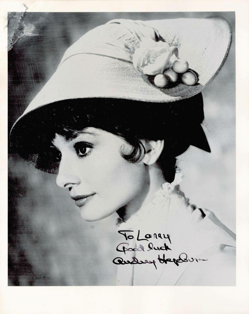 Audrey Hepburn Vintage Signed 10x8 Black and White Photograph Dedicated to Larry