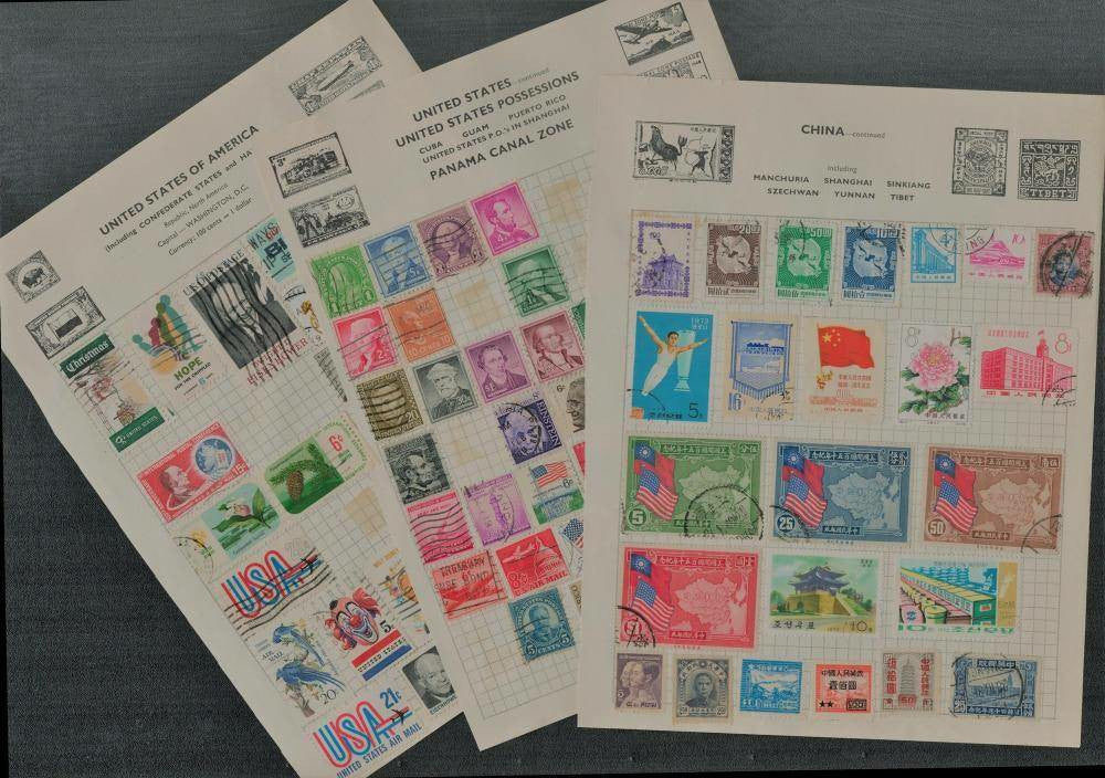 14 Pages of World Stamps – United States, China, Iraq, Japan, Saudi Arabia