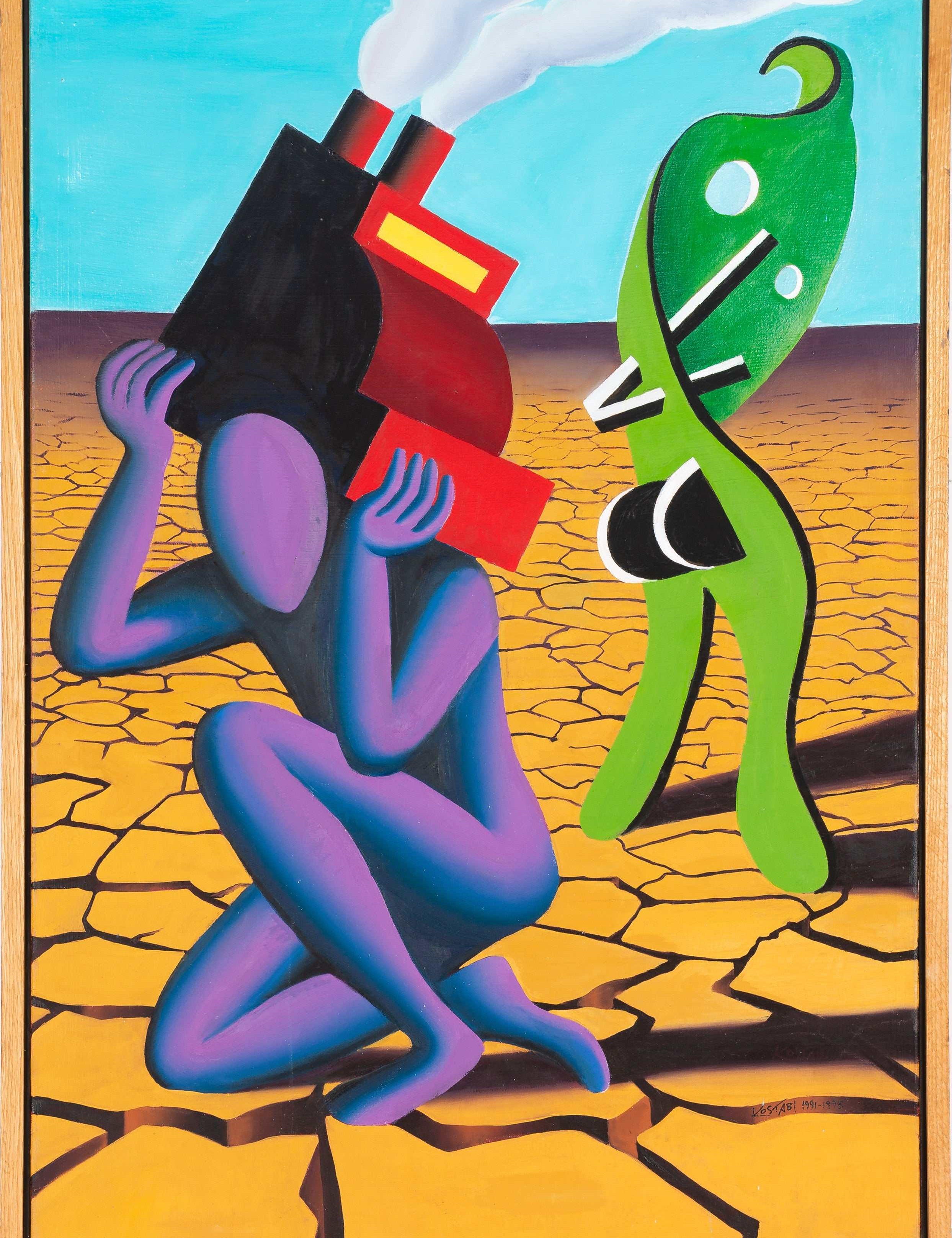 MARK KOSTABI ''TWO FIGURES 1991'' ACRYLIC ON CANVAS