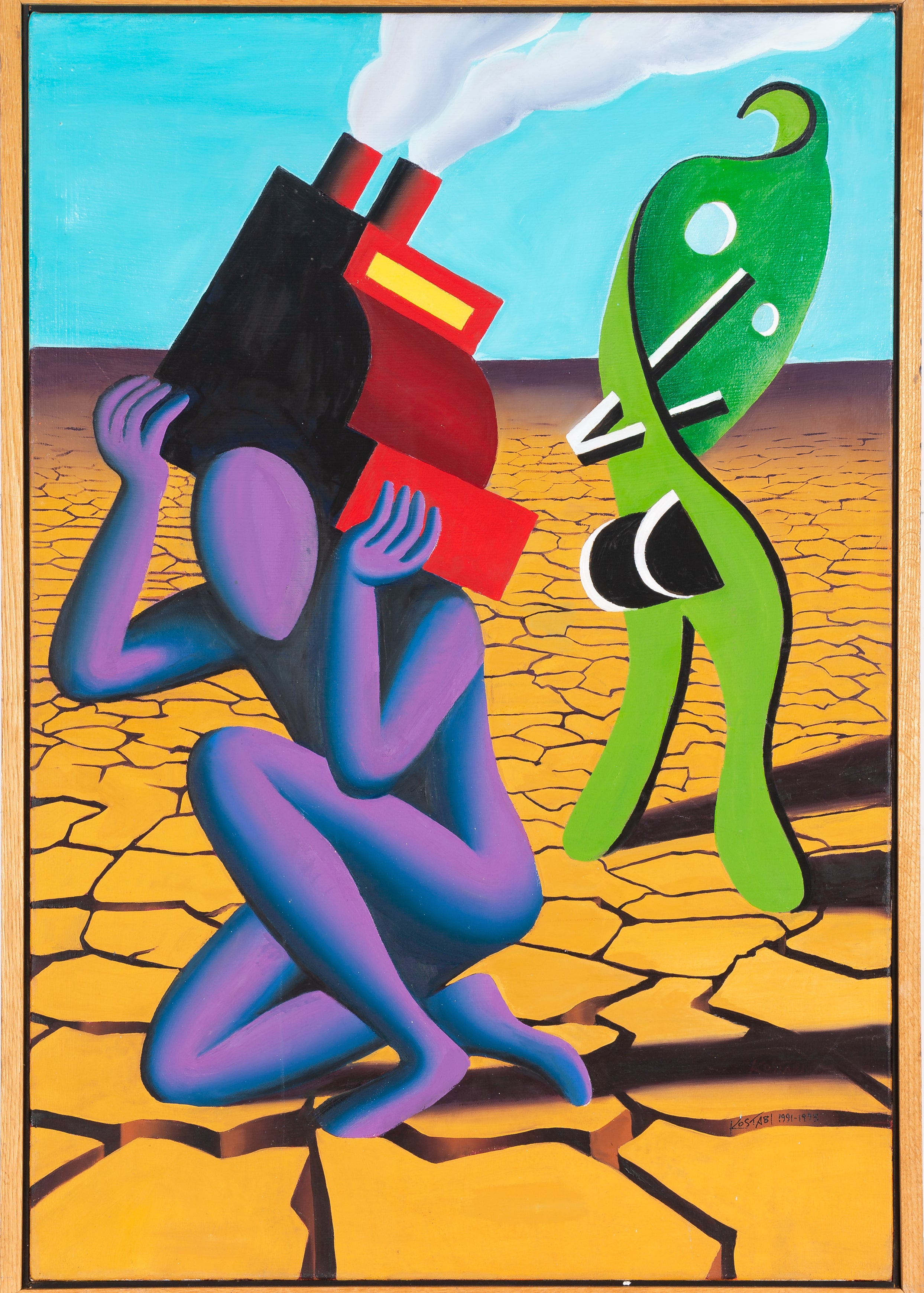 MARK KOSTABI ''TWO FIGURES 1991'' ACRYLIC ON CANVAS