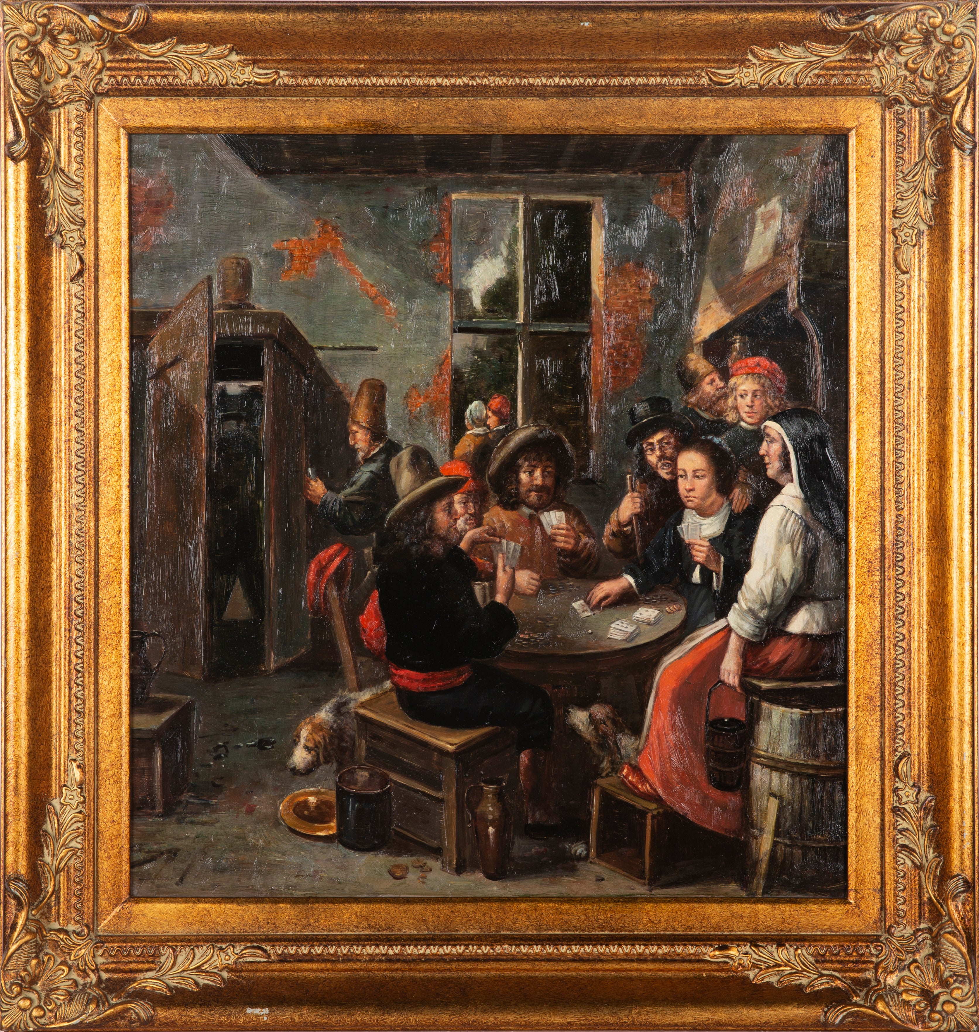 In the Style of Adriaen Van Ostade Old master Painting 'Card Players'