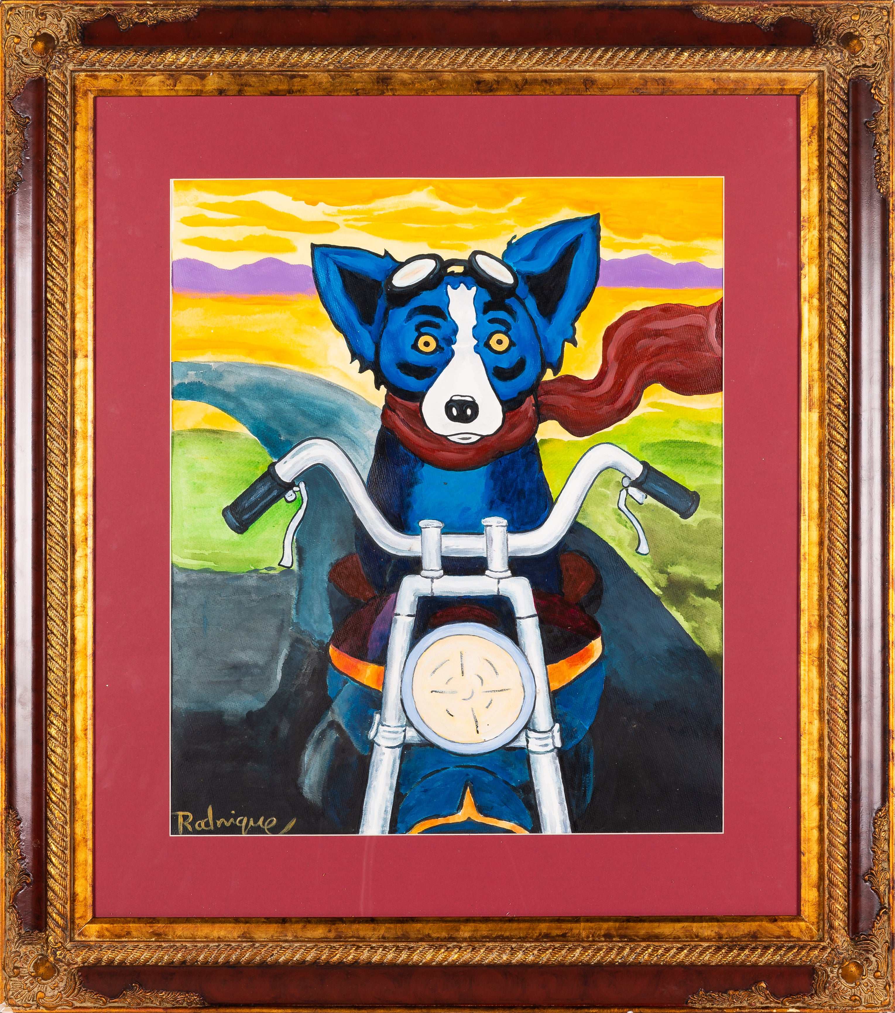 Manner of George Rodrigue 'Blue Dog on Motorcycle'