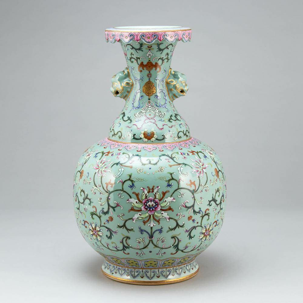 Chinese Porcelain Vase with Turquoise Glaze and Gold Accents