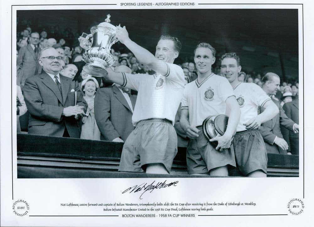 Nat Lofthouse 16x12 Signed Black & White Photo - Autographed Limited Edition