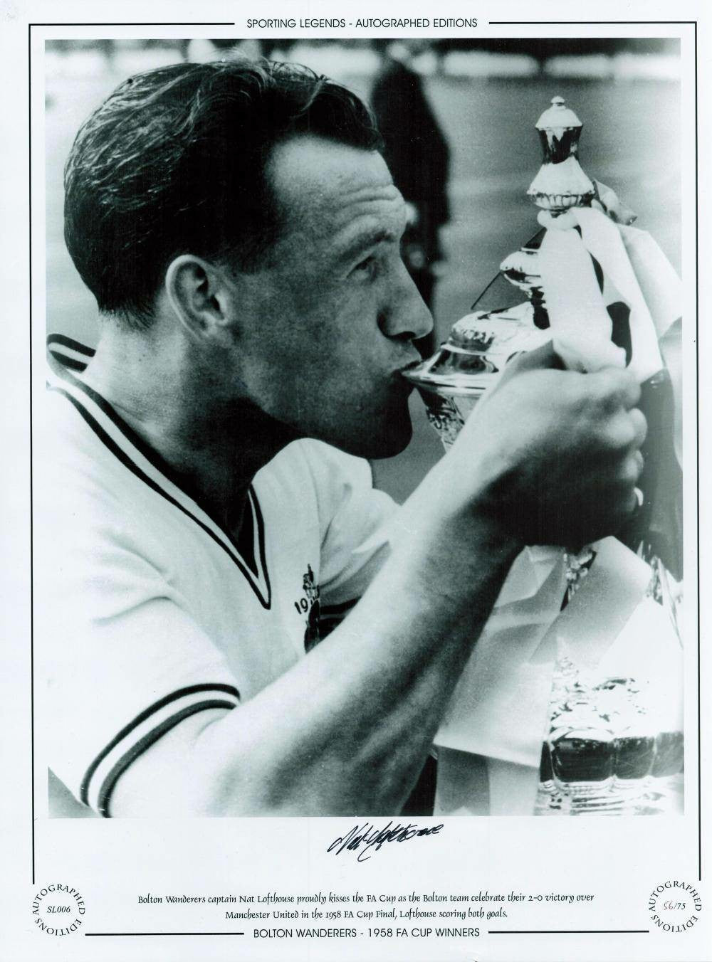 Nat Lofthouse Bolton Wanderers 16x12 Signed Black & White - Limited Edition