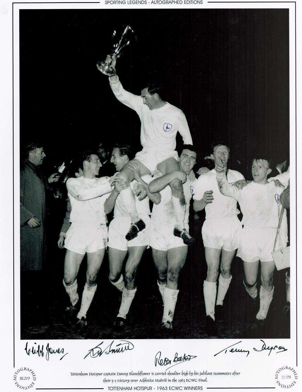Cliff Jones, Terry Dyson, Bobby Smith, Peter Baker Tottenham 12x16 Signed B&W Photo