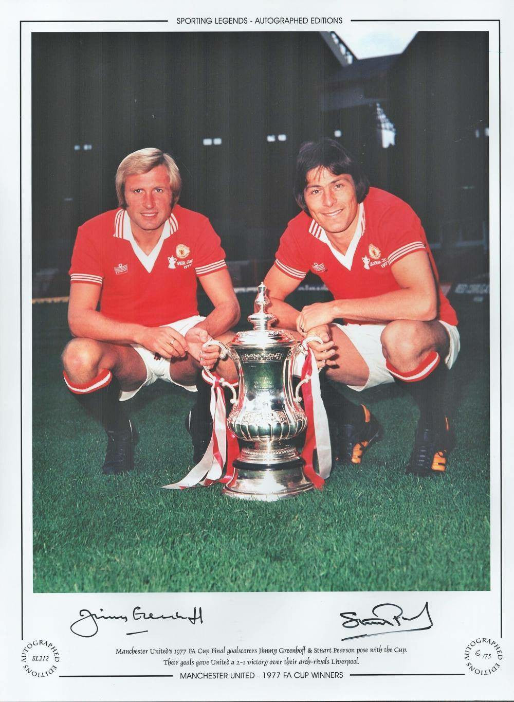 Jimmy Greenhoff and Stuart Pearson 16x12 Signed Colour Photo Limited Edition