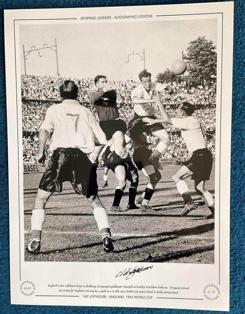 Nat Lofthouse 16x12 Signed B&W Photo - Autographed Limited Edition - 1954