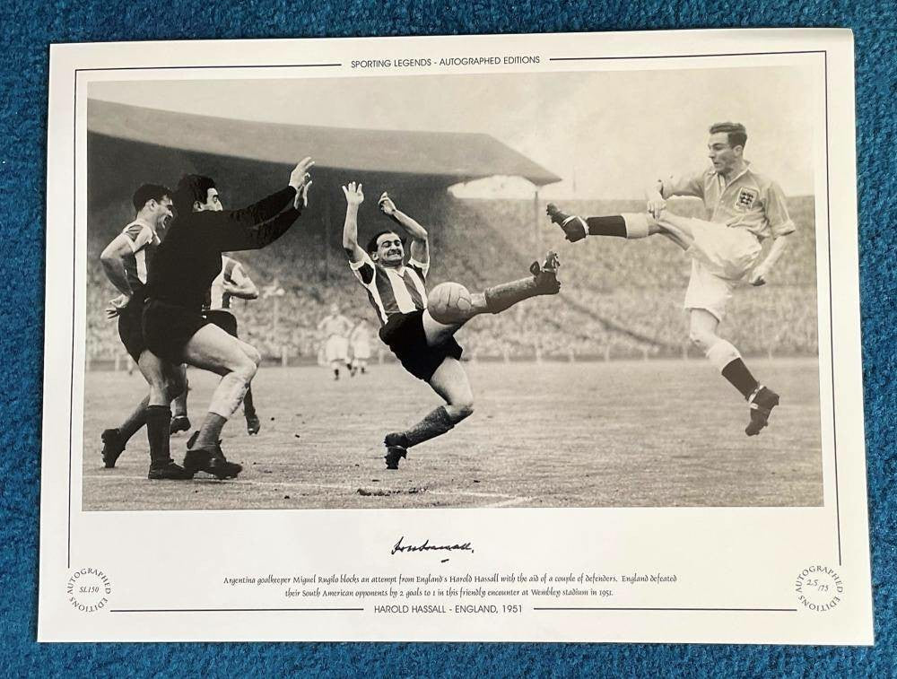 Harold Hassall 16x12 Signed B&W Photo - Autographed Limited Edition Wembley 1951