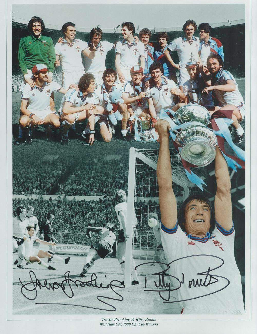 Trevor Brooking & Billy Bonds Signed 16x12 West Ham 1980 FA Cup Winner Montage