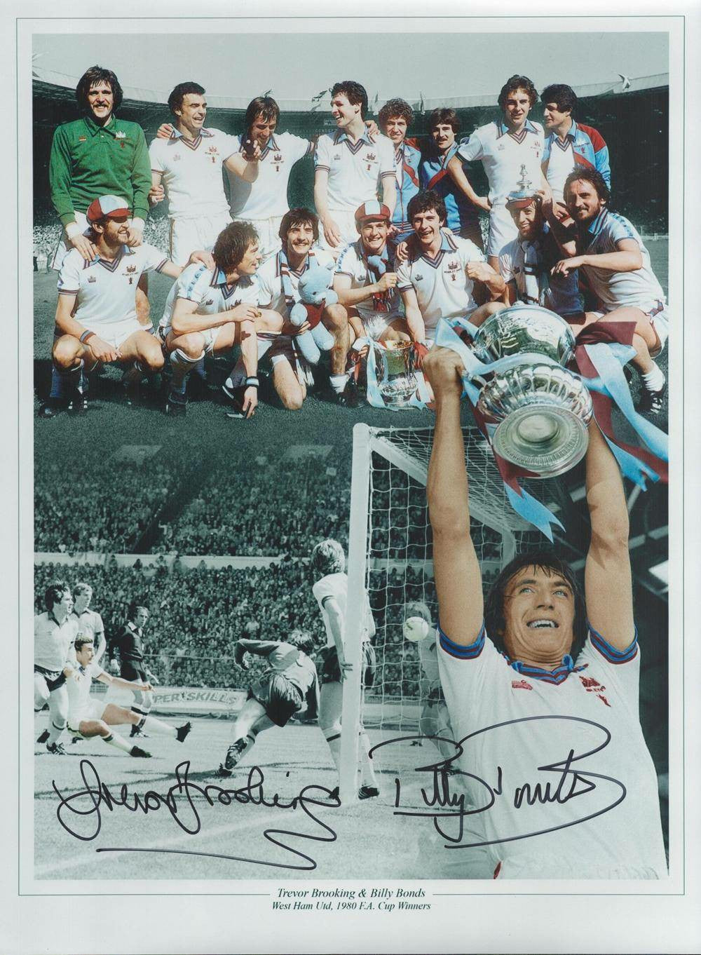 Trevor Brooking & Billy Bonds Signed 16x12 West Ham 1980 FA Cup Winner Montage